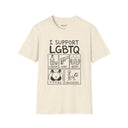 Funny Adult Humor T-Shirt – I Support LGBTQ? No, the visible slogan reads “I SUPPORT LGBTQ”  Liquor, Guns, Beers, Titties & Quickies