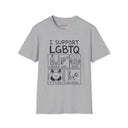 Funny Adult Humor T-Shirt – I Support LGBTQ? No, the visible slogan reads “I SUPPORT LGBTQ”  Liquor, Guns, Beers, Titties & Quickies
