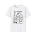 Funny Adult Humor T-Shirt – I Support LGBTQ? No, the visible slogan reads “I SUPPORT LGBTQ”  Liquor, Guns, Beers, Titties & Quickies