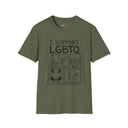 Funny Adult Humor T-Shirt – I Support LGBTQ? No, the visible slogan reads “I SUPPORT LGBTQ”  Liquor, Guns, Beers, Titties & Quickies