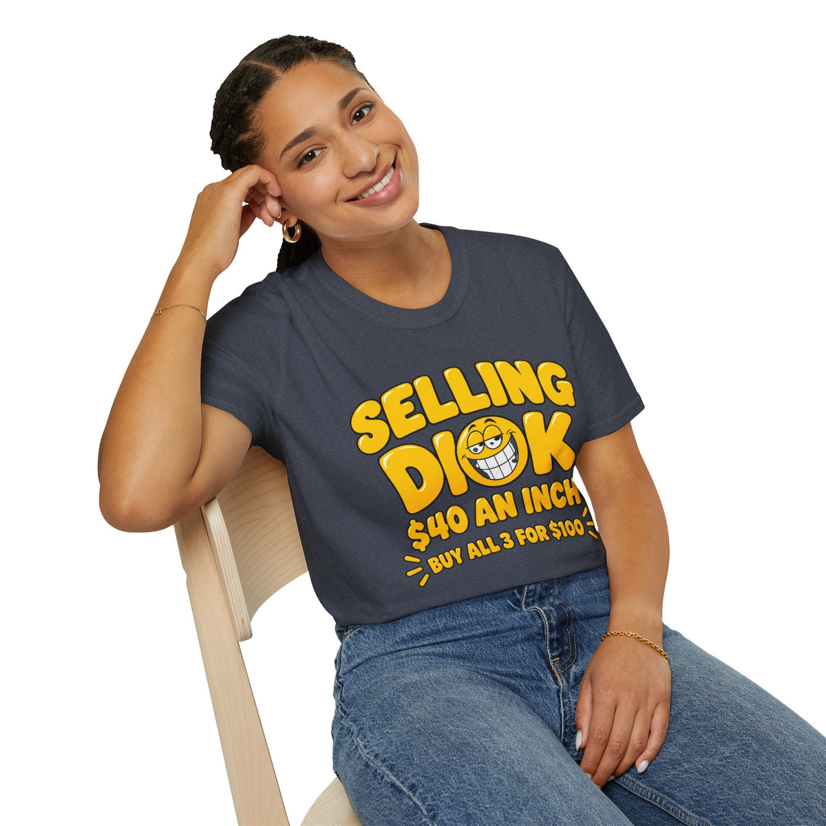 Funny Crude Pun Shirt Bold Yellow Novelty Graphic Tee with Smirking Emoji