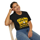 Funny Crude Pun Shirt Bold Yellow Novelty Graphic Tee with Smirking Emoji