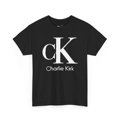 Charlie Kirk Shirt Bold White "cK" Monogram Graphic Tee in Black