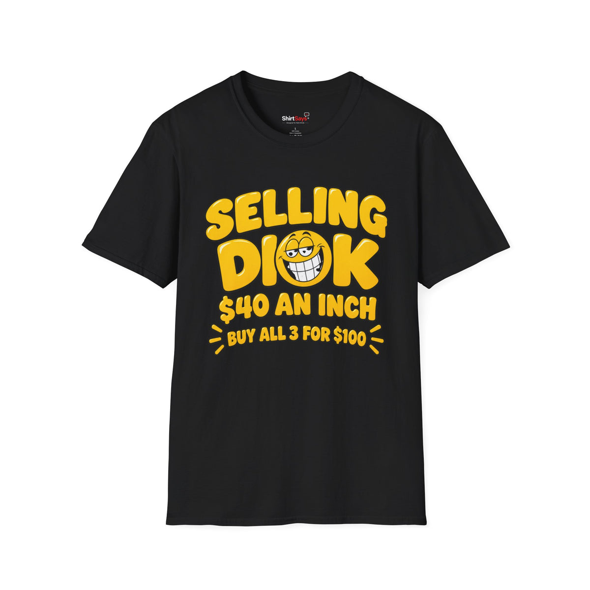 Funny Crude Pun Shirt Bold Yellow Novelty Graphic Tee with Smirking Emoji