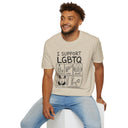 Funny Adult Humor T-Shirt – I Support LGBTQ? No, the visible slogan reads “I SUPPORT LGBTQ”  Liquor, Guns, Beers, Titties & Quickies