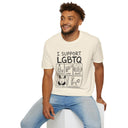 Funny Adult Humor T-Shirt – I Support LGBTQ? No, the visible slogan reads “I SUPPORT LGBTQ”  Liquor, Guns, Beers, Titties & Quickies