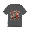 A dark gray crewneck t-shirt featuring a vintage-style graphic for 'The Hayley Williams Show' with red text, a central illustration, and red poppies on a white background.
