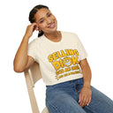 Funny Crude Pun Shirt Bold Yellow Novelty Graphic Tee with Smirking Emoji