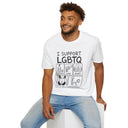 Funny Adult Humor T-Shirt – I Support LGBTQ? No, the visible slogan reads “I SUPPORT LGBTQ”  Liquor, Guns, Beers, Titties & Quickies