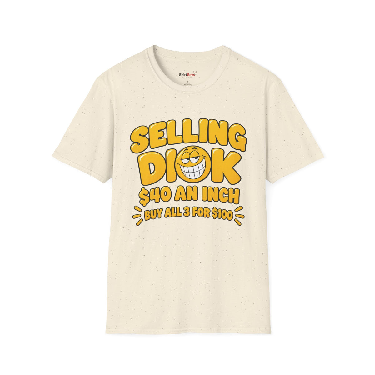 Funny Crude Pun Shirt Bold Yellow Novelty Graphic Tee with Smirking Emoji