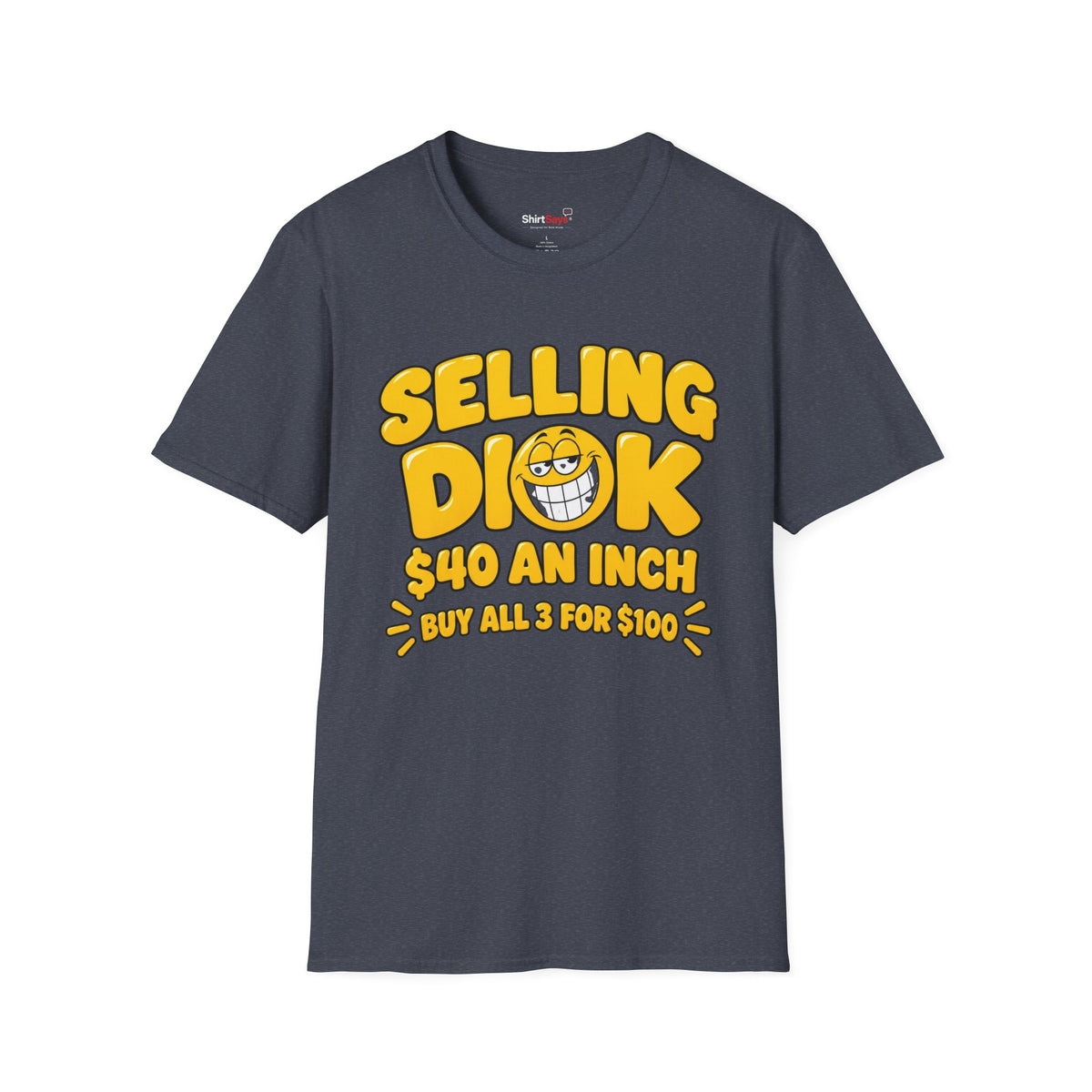 Funny Crude Pun Shirt Bold Yellow Novelty Graphic Tee with Smirking Emoji