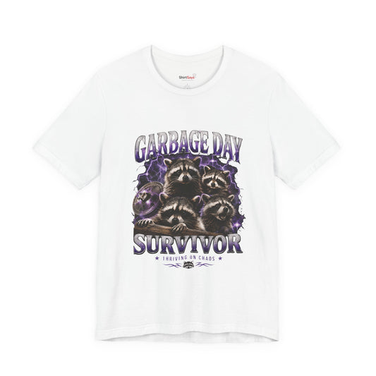 Funny Raccoon T-Shirt “Garbage Day Survivor” Graphic Tee