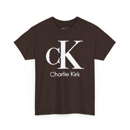 Charlie Kirk Shirt Bold White "cK" Monogram Graphic Tee in Black