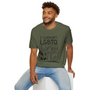Funny Adult Humor T-Shirt – I Support LGBTQ? No, the visible slogan reads “I SUPPORT LGBTQ”  Liquor, Guns, Beers, Titties & Quickies