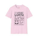 Funny Adult Humor T-Shirt – I Support LGBTQ? No, the visible slogan reads “I SUPPORT LGBTQ”  Liquor, Guns, Beers, Titties & Quickies