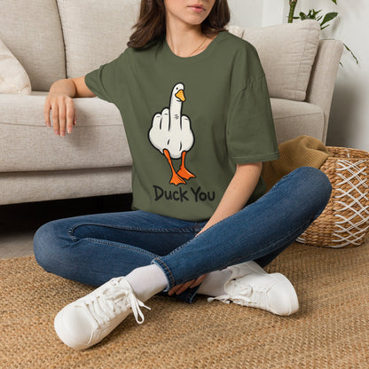 Duck You Shirt Funny Cartoon Duck Middle Finger Novelty Tee