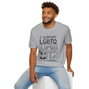 Funny Adult Humor T-Shirt – I Support LGBTQ? No, the visible slogan reads “I SUPPORT LGBTQ”  Liquor, Guns, Beers, Titties & Quickies