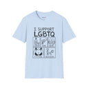 Funny Adult Humor T-Shirt – I Support LGBTQ? No, the visible slogan reads “I SUPPORT LGBTQ”  Liquor, Guns, Beers, Titties & Quickies