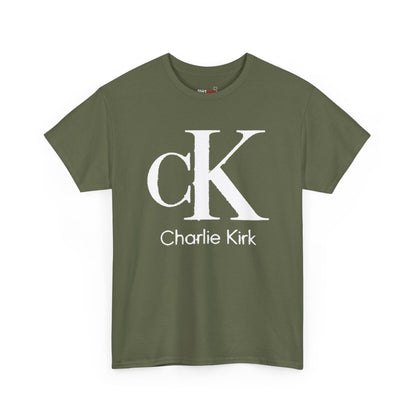 Charlie Kirk Shirt Bold White "cK" Monogram Graphic Tee in Black