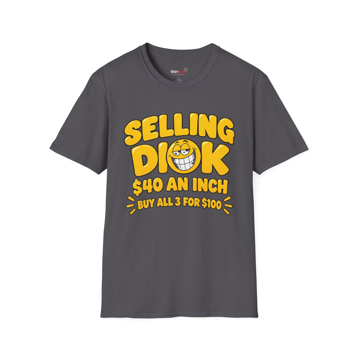 Funny Crude Pun Shirt Bold Yellow Novelty Graphic Tee with Smirking Emoji