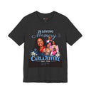 A dark heather gray graphic t-shirt featuring an illustration of Jesus and a child with speech bubbles reading 'I missed up, I can't be forgiven' and 'I forgive you my child' above the text 'Colossians 1:18-19'.